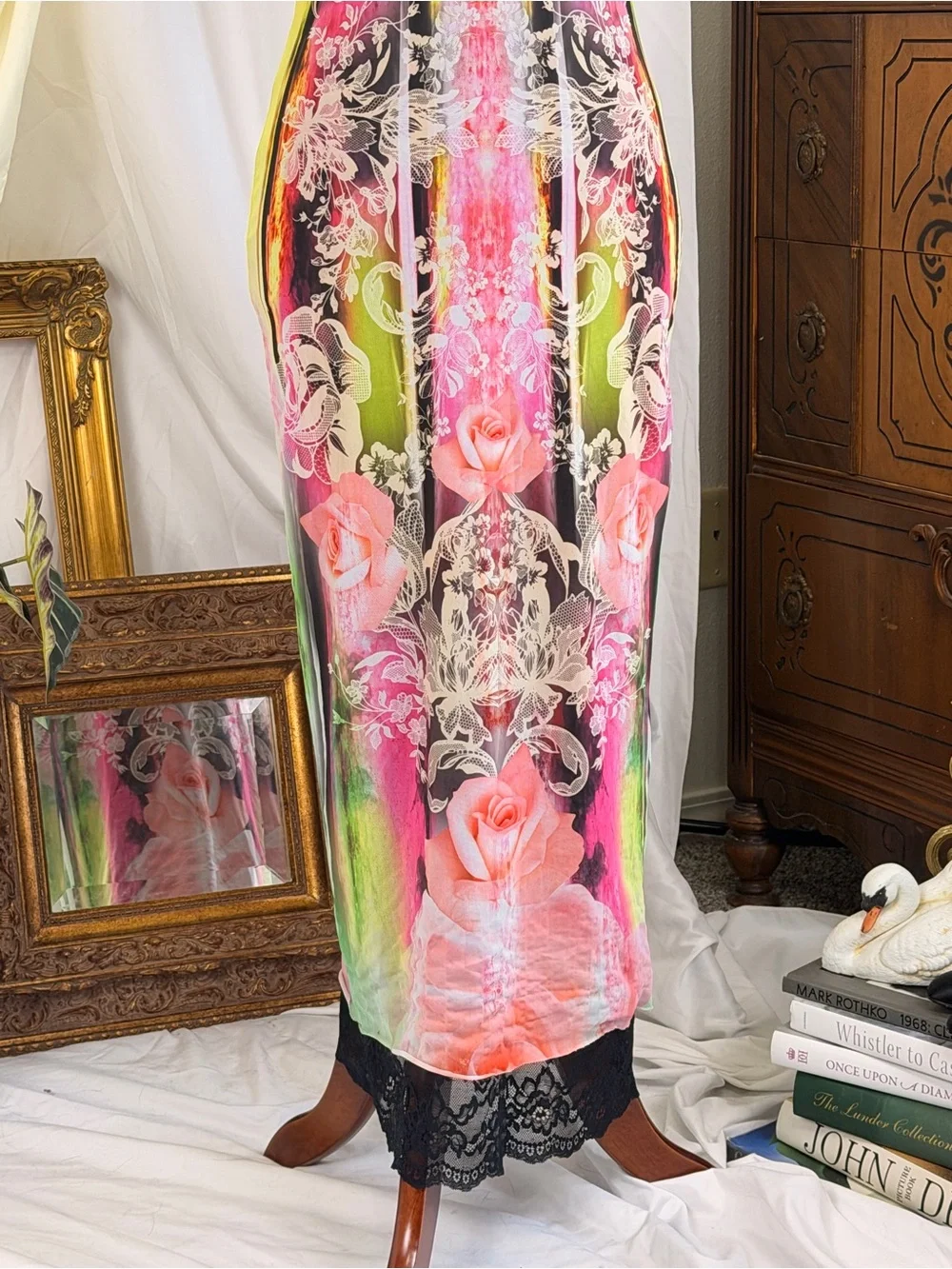 AFRM Revolve Floral Lace-Trim Slip Dress in Multicolor Summer Fairy Grunge Mesh - Picture 4 of 10